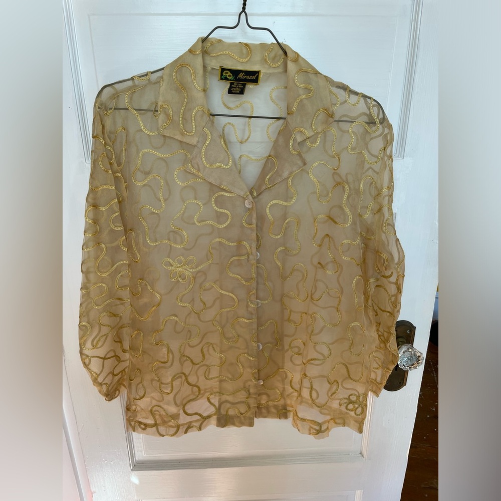 Sheer Gold Button-Down Blouse - image 3